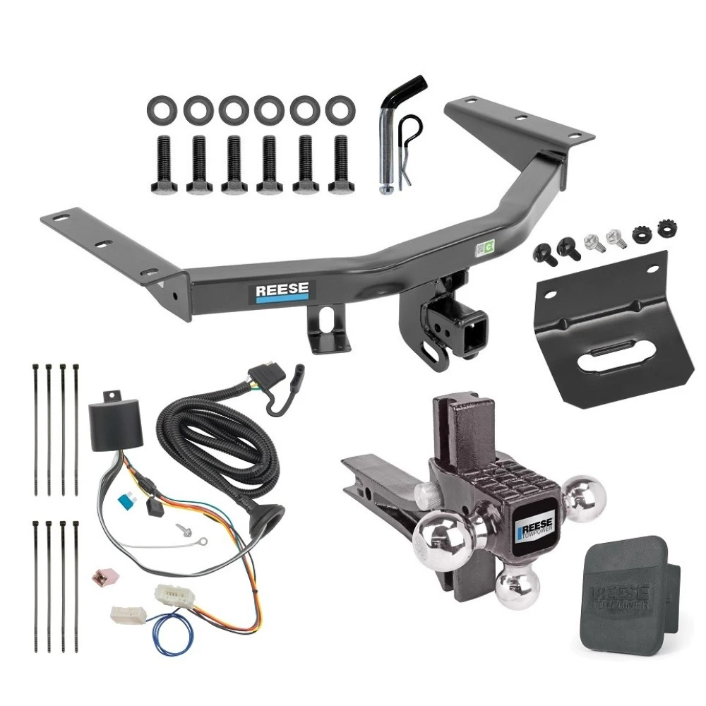 For 2016-2022 Honda Pilot Trailer Hitch Tow PKG w/ 4-Flat Wiring + Adjustable Drop Rise Triple Ball Ball Mount 1-7/8" & 2" & 2-5/16" Trailer Balls + Pin/Clip + Wiring Bracket + Hitch Cover By Reese Towpower