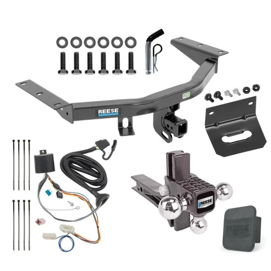 For 2016-2022 Honda Pilot Trailer Hitch Tow PKG w/ 4-Flat Wiring + Adjustable Drop Rise Triple Ball Ball Mount 1-7/8" & 2" & 2-5/16" Trailer Balls + Pin/Clip + Wiring Bracket + Hitch Cover By Reese Towpower