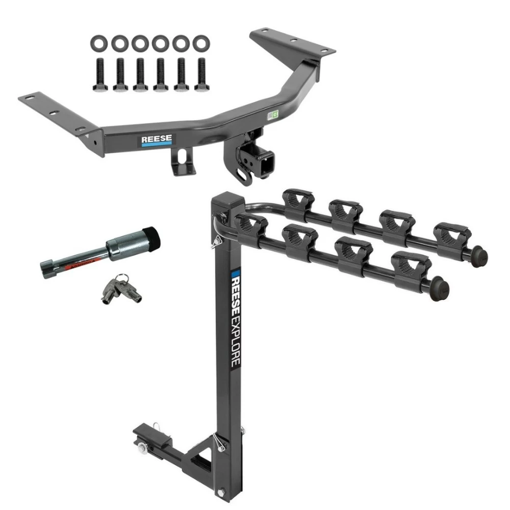 For 2016-2022 Honda Pilot Trailer Hitch kit by: Reese For 2016-2022 Honda Pilot Trailer Hitch Tow PKG w/ 4 Bike Carrier Rack + Hitch Lock By Reese Towpower