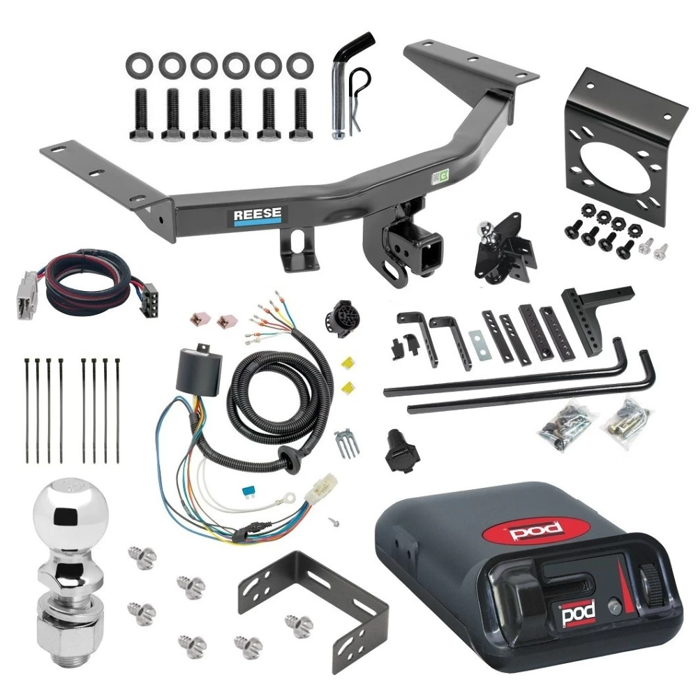 For 2016-2022 Honda Pilot Trailer Hitch Tow PKG w/ 8K Round Bar Weight Distribution Hitch w/ 2-5/16" Ball + 2" Ball + Pin/Clip + Pro Series POD Brake Control + Plug & Play BC Adapter + 7-Way RV Wiring By Reese Towpower