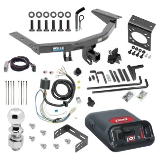 For 2016-2022 Honda Pilot Trailer Hitch Tow PKG w/ 8K Round Bar Weight Distribution Hitch w/ 2-5/16" Ball + 2" Ball + Pin/Clip + Pro Series POD Brake Control + Plug & Play BC Adapter + 7-Way RV Wiring By Reese Towpower