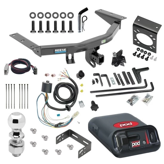 For 2016-2022 Honda Pilot Trailer Hitch Tow PKG w/ 8K Round Bar Weight Distribution Hitch w/ 2-5/16" Ball + 2" Ball + Pin/Clip + Pro Series POD Brake Control + Plug & Play BC Adapter + 7-Way RV Wiring By Reese Towpower