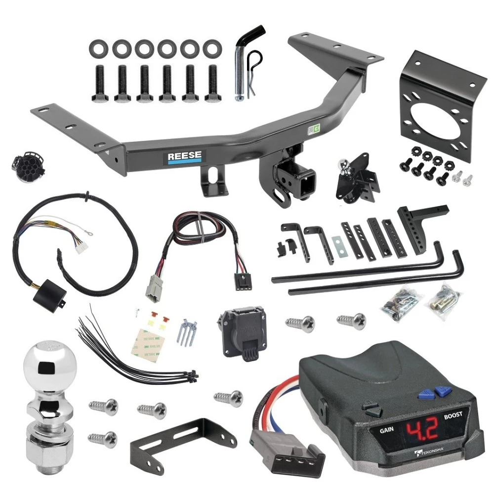 For 2014-2020 Acura MDX Trailer Hitch Tow PKG w/ 8K Round Bar Weight Distribution Hitch w/ 2-5/16" Ball + 2" Ball + Pin/Clip + Tekonsha BRAKE-EVN Brake Control + Plug & Play BC Adapter + 7-Way RV Wiring (Excludes: w/Full Size Spare Tire Mode
