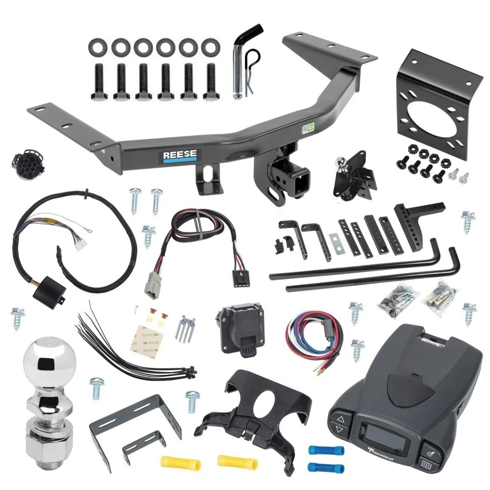 For 2014-2020 Acura MDX Trailer Hitch Tow PKG w/ 8K Round Bar Weight Distribution Hitch w/ 2-5/16" Ball + 2" Ball + Pin/Clip + Tekonsha Prodigy P3 Brake Control + Plug & Play BC Adapter + 7-Way RV Wiring (Excludes: w/Full Size Spare Tire Mod