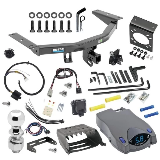 For 2014-2020 Acura MDX Trailer Hitch Tow PKG w/ 8K Round Bar Weight Distribution Hitch w/ 2-5/16" Ball + 2" Ball + Pin/Clip + Tekonsha Prodigy P2 Brake Control + Plug & Play BC Adapter + 7-Way RV Wiring (Excludes: w/Full Size Spare Tire Mod
