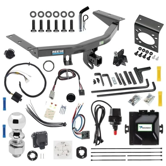 For 2014-2020 Acura MDX Trailer Hitch Tow PKG w/ 8K Round Bar Weight Distribution Hitch w/ 2-5/16" Ball + 2" Ball + Pin/Clip + Tekonsha Prodigy iD Bluetooth Wireless Brake Control + Plug & Play BC Adapter + 7-Way RV Wiring (Excludes: w/Full 