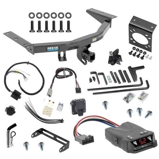 For 2014-2020 Acura MDX Trailer Hitch Tow PKG w/ 8K Round Bar Weight Distribution Hitch w/ 2-5/16" Ball + Pin/Clip + Tekonsha Brakeman IV Brake Control + Plug & Play BC Adapter + 7-Way RV Wiring (Excludes: w/Full Size Spare Tire Models) By Reese 