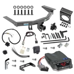 For 2014-2020 Acura MDX Trailer Hitch Tow PKG w/ 8K Round Bar Weight Distribution Hitch w/ 2-5/16" Ball + Pin/Clip + Tekonsha BRAKE-EVN Brake Control + Plug & Play BC Adapter + 7-Way RV Wiring By Reese Towpower
