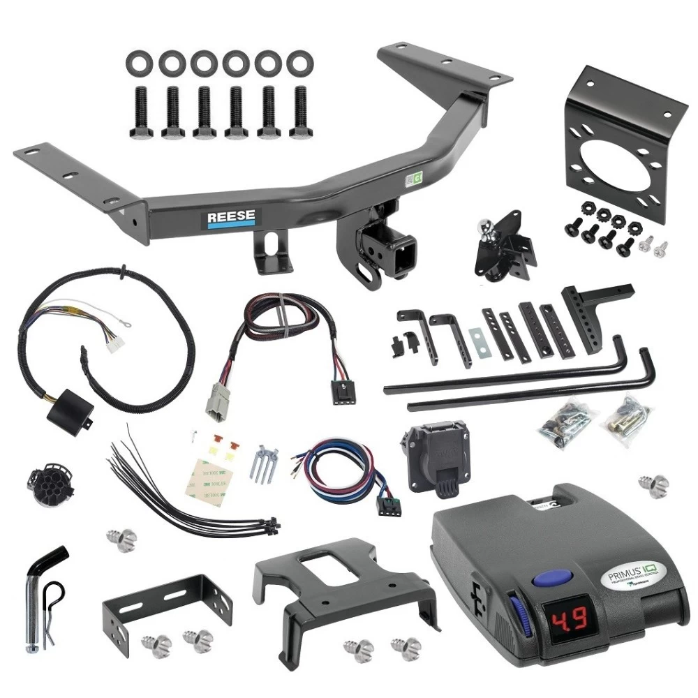 For 2014-2020 Acura MDX Trailer Hitch Tow PKG w/ 8K Round Bar Weight Distribution Hitch w/ 2-5/16" Ball + Pin/Clip + Tekonsha Primus IQ Brake Control + Plug & Play BC Adapter + 7-Way RV Wiring (Excludes: w/Full Size Spare Tire Models) By Reese To