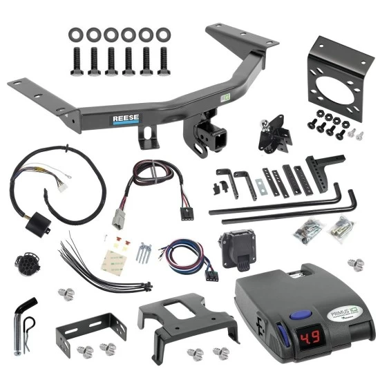 For 2014-2020 Acura MDX Trailer Hitch Tow PKG w/ 8K Round Bar Weight Distribution Hitch w/ 2-5/16" Ball + Pin/Clip + Tekonsha Primus IQ Brake Control + Plug & Play BC Adapter + 7-Way RV Wiring (Excludes: w/Full Size Spare Tire Models) By Reese To