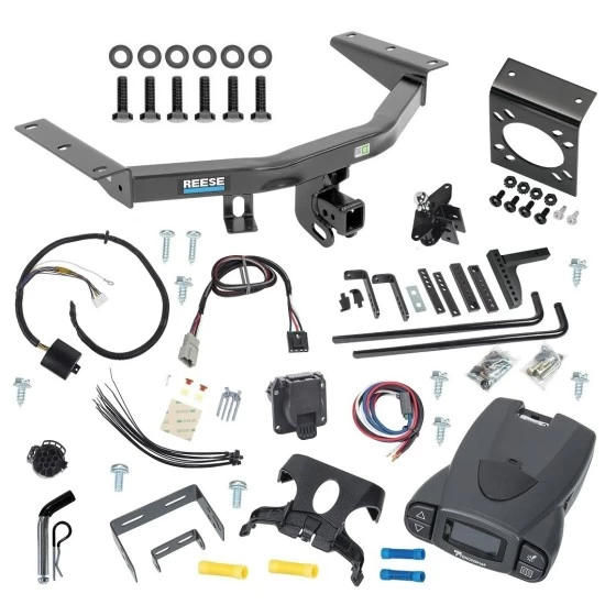 For 2014-2020 Acura MDX Trailer Hitch Tow PKG w/ 8K Round Bar Weight Distribution Hitch w/ 2-5/16" Ball + Pin/Clip + Tekonsha Prodigy P3 Brake Control + Plug & Play BC Adapter + 7-Way RV Wiring (Excludes: w/Full Size Spare Tire Models) By Reese T