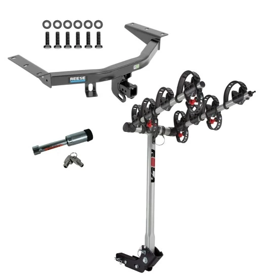 For 2016-2022 Honda Pilot Trailer Hitch Tow PKG w/ 4 Bike Carrier Rack + Hitch Lock By Reese Towpower