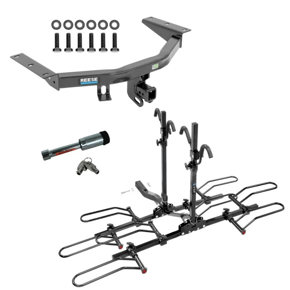 For 2014-2020 Acura MDX Trailer Hitch kit by: Reese For 2014-2020 Acura MDX Trailer Hitch Tow PKG w/ 4 Bike Plaform Style Carrier Rack + Hitch Lock (Excludes: w/Full Size Spare Tire Models) By Reese Towpower