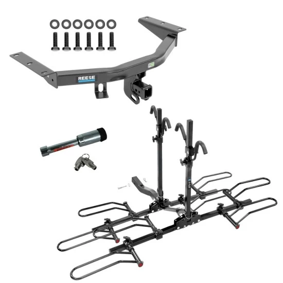 For 2014-2020 Acura MDX Trailer Hitch kit by: Reese For 2014-2020 Acura MDX Trailer Hitch Tow PKG w/ 4 Bike Plaform Style Carrier Rack + Hitch Lock (Excludes: w/Full Size Spare Tire Models) By Reese Towpower