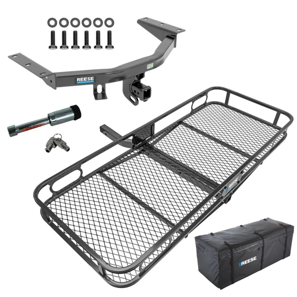 For 2014-2020 Acura MDX Trailer Hitch Tow PKG w/ 60" x 24" Cargo Carrier + Cargo Bag + Hitch Lock (Excludes: w/Full Size Spare Tire Models) By Reese Towpower