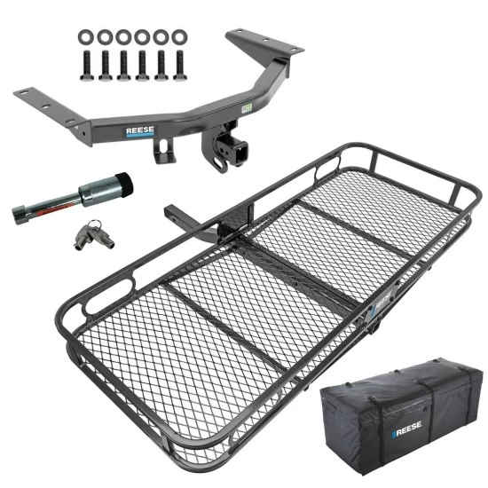 For 2014-2020 Acura MDX Trailer Hitch Tow PKG w/ 60" x 24" Cargo Carrier + Cargo Bag + Hitch Lock (Excludes: w/Full Size Spare Tire Models) By Reese Towpower