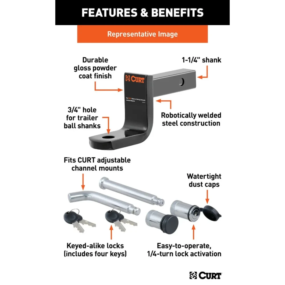 Class 1 Ball Mount Towing Kit with Switch Ball Set and Lock for 1-1/4" Receiver