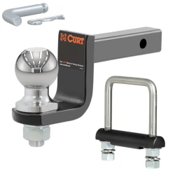 CURT Class 2 Towing Starter Kit with 2" Ball (1-1/4" Shank, 3,500 lbs, 3-1/4" Drop) + Anti‑Rattle Hitch Clamp for 2" Receiver