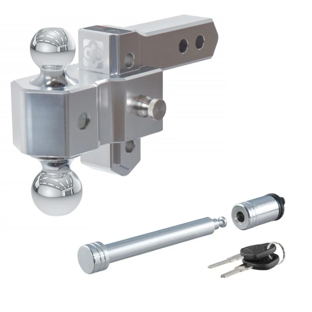 CURT AlumaLite Adjustable Drop Hitch with Dual Ball and 5/8" Hitch Lock Bundle