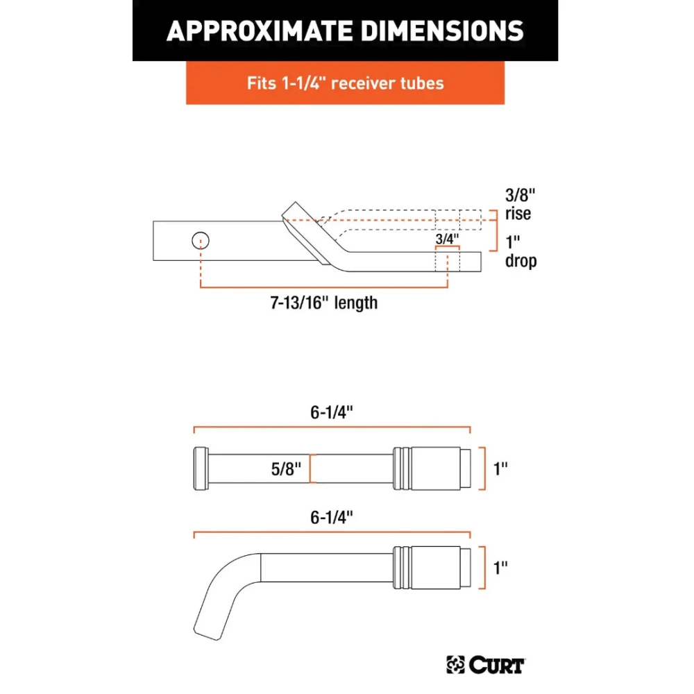 CURT Class 2 Ball Mount with Channel Mount Lock Set, 1-1/4" Shank, 3,500 lbs