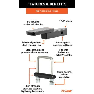 CURT Class 2 Ball Mount with Switch Ball Trailer Ball Set and Anti-Rattle Hitch Clamp 3,500 lbs