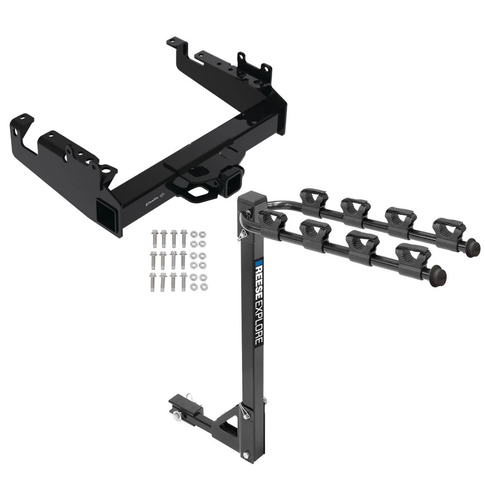 Trailer Tow Hitch For 19-24 Ford F-350 F-450 F-550 Super Duty Cab and Chassis Class V Tilt Away Adult or Child Arms Fold Down 4 Bike Carrier