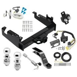 Trailer Tow Hitch For 19-25 Ford F-350 F-450 F-550 Super Duty Cab & Chassis Class V w/ 7-Way Wiring Kit 2-5/16" and 2" Ball 10" Long 5" Drop Draw Bar and Towing Lock