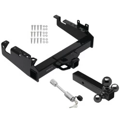Trailer Tow Hitch For 19-25 Ford F-350 F-450 F-550 Super Duty Cab & Chassis Class V w/ 1-7/8" 2" 2-5/16" Tri-Ball Mount and Towing Lock