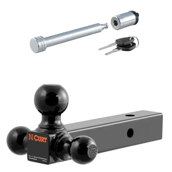 Triple ball mount hitch kit with solid 2 inch shank and chrome lock, 10,000 lb capacity