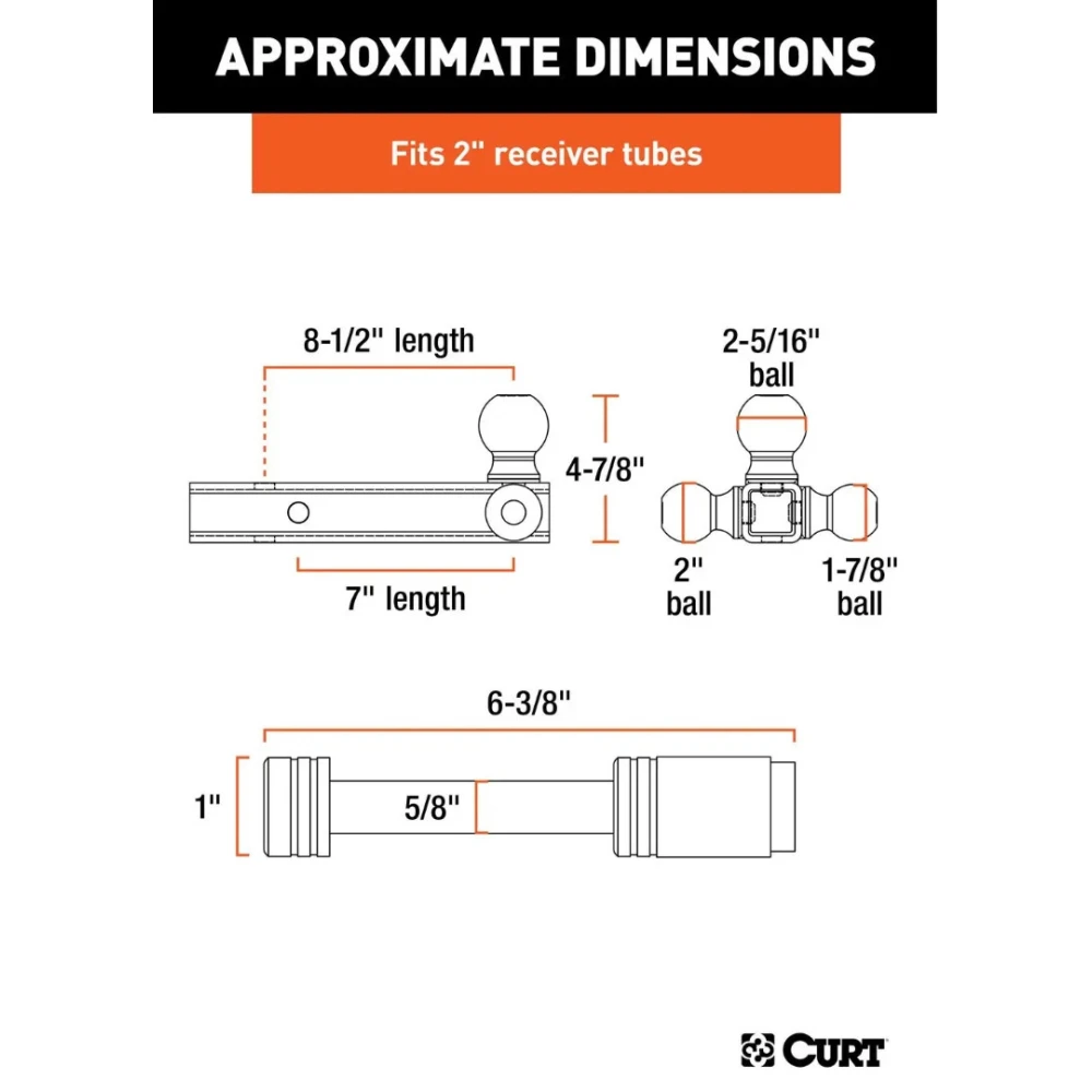 Triple ball mount hitch kit with solid 2 inch shank and chrome lock, 10,000 lb capacity