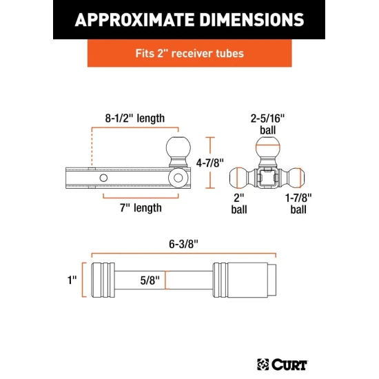 Triple ball mount hitch kit with solid 2 inch shank and chrome lock, 10,000 lb capacity