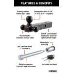 Triple ball mount hitch kit with solid 2 inch shank and chrome lock, 10,000 lb capacity