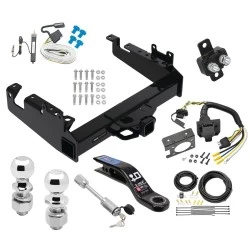 Reese Trailer Tow Hitch For 19-25 Ford F-350 F-450 F-550 Super Duty Cab & Chassis Class V w/ 7-Way Wiring Kit 2-5/16" and 2" Ball 10" Long 3" Drop Draw Bar and Towing Lock