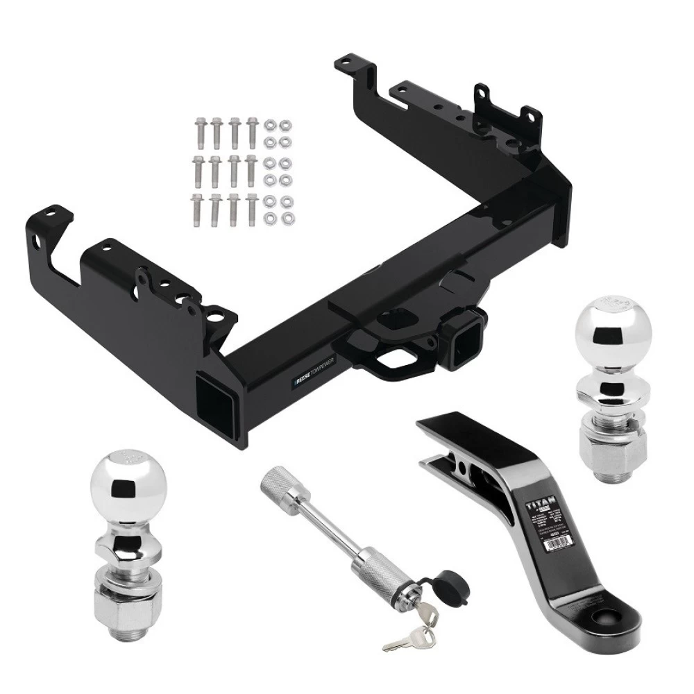 Reese Trailer Tow Hitch For 19-25 Ford F-350 F-450 F-550 Super Duty Cab & Chassis Class V w/ 2-5/16" and 2" Ball 10" Long 5" Drop Draw Bar and Towing Lock