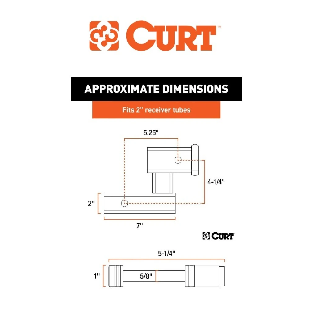 CURT Raised Hitch Extender 5-1/4" Extension with 4-1/2" Rise and 5/8" Hitch Lock