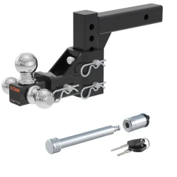 CURT Adjustable Tri-Ball Trailer Hitch Mount with 5/8" Hitch Lock – Fits 2" Receiver, 6" Drop/Rise, 10,000 lbs GTW