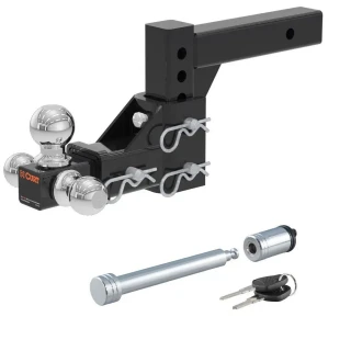 CURT Adjustable Tri-Ball Hitch Mount with Lock – Fits 2" Receiver, 10,000 lbs GTW