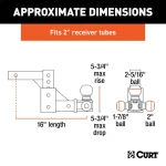CURT Adjustable Tri-Ball Hitch Mount with Lock – Fits 2" Receiver, 10,000 lbs GTW