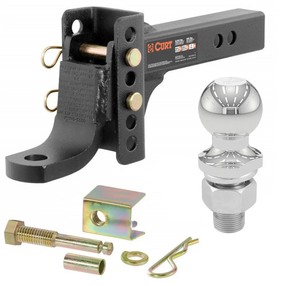  CURT Adjustable Trailer Hitch Ball Mount Kit with 1-7/8" Chrome Ball and Anti-Rattle Pin