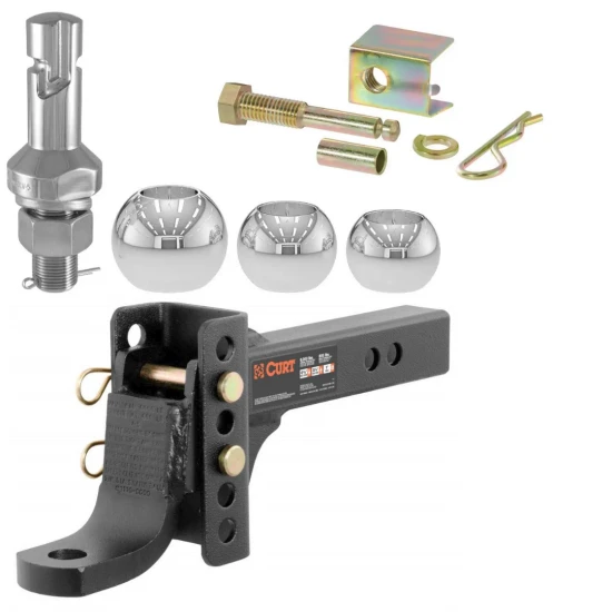 CURT adjustable hitch kit with anti-rattle pin and 3-ball switch trailer set