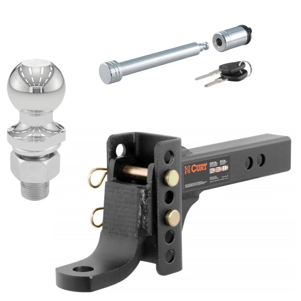 CURT adjustable ball mount with hitch lock and 1-7/8 inch trailer ball