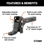 CURT adjustable hitch kit with anti-rattle pin and 3-ball switch trailer set