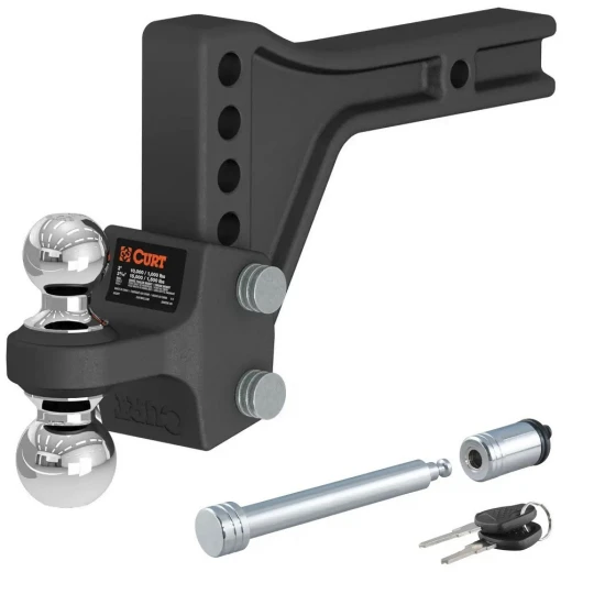 CURT Adjustable Dual Ball Hitch with 2" Shank and Chrome Lock for 3" Receiver