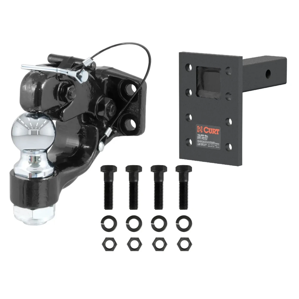 CURT 15K Pintle Hitch & 2 inch Trailer Ball Combo with Adjustable Pintle Mount