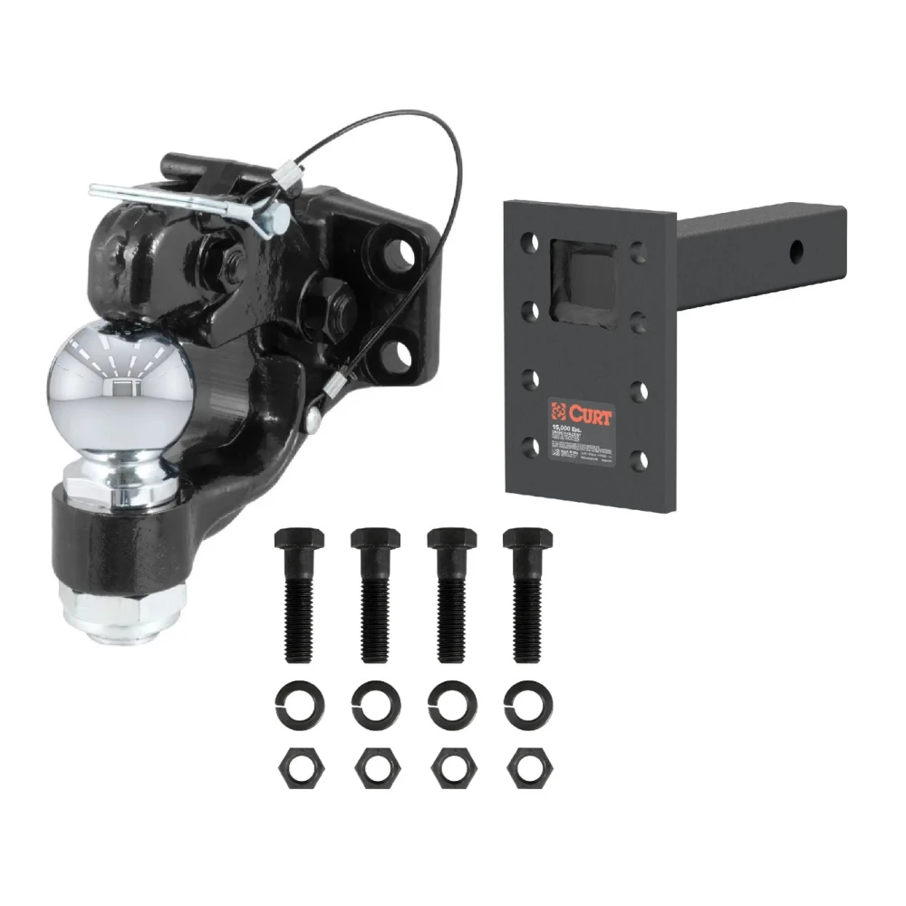 CURT 16K Pintle Hitch 2-5/16 Ball Combo with Adjustable Mount for 2 in Receiver