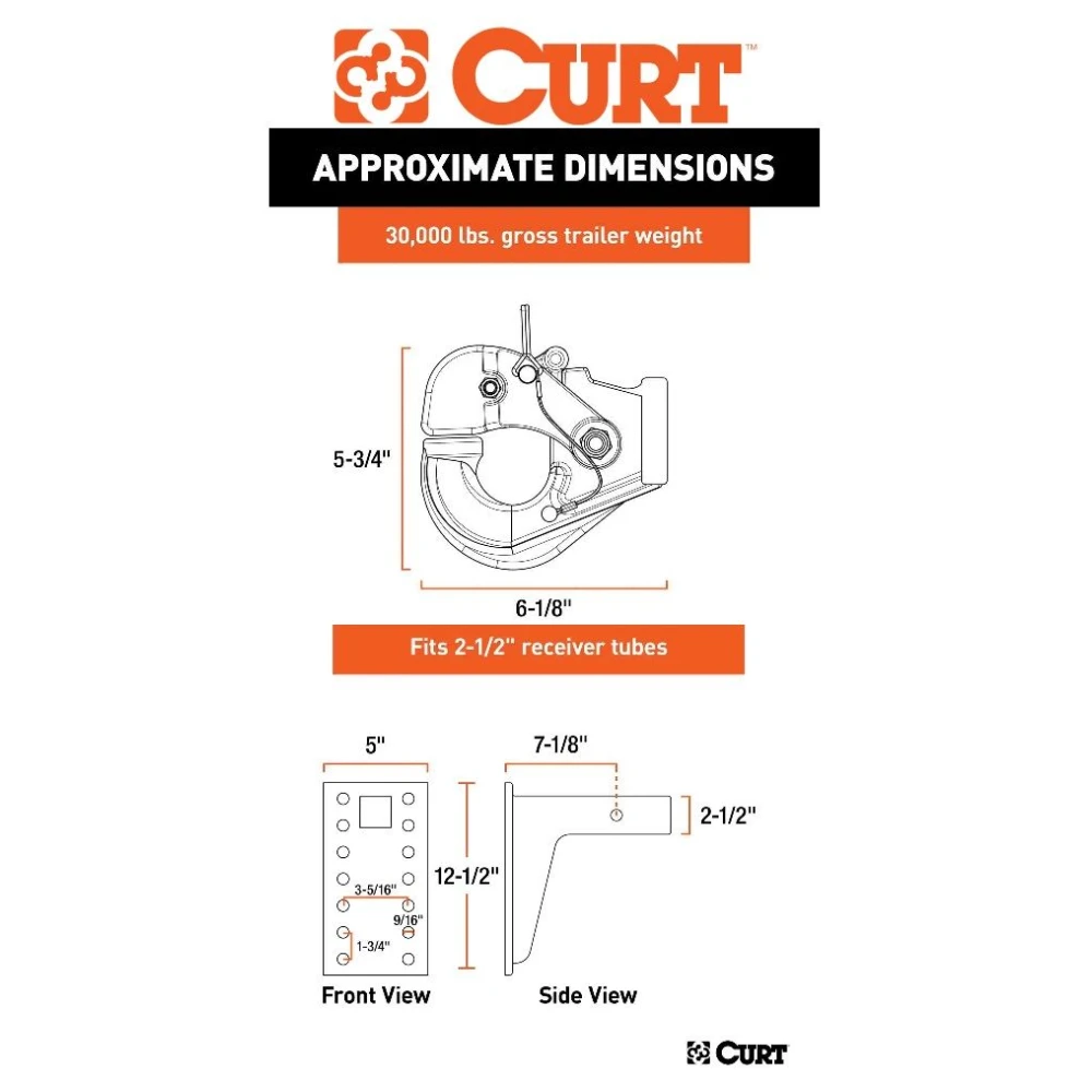 CURT 30K Pintle Hook and 20K Adjustable Pintle Mount for 2-1/2 Inch Hitch – Heavy Duty