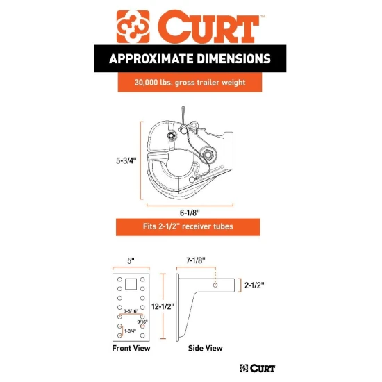 CURT 30K Pintle Hook and 20K Adjustable Pintle Mount for 2-1/2 Inch Hitch – Heavy Duty