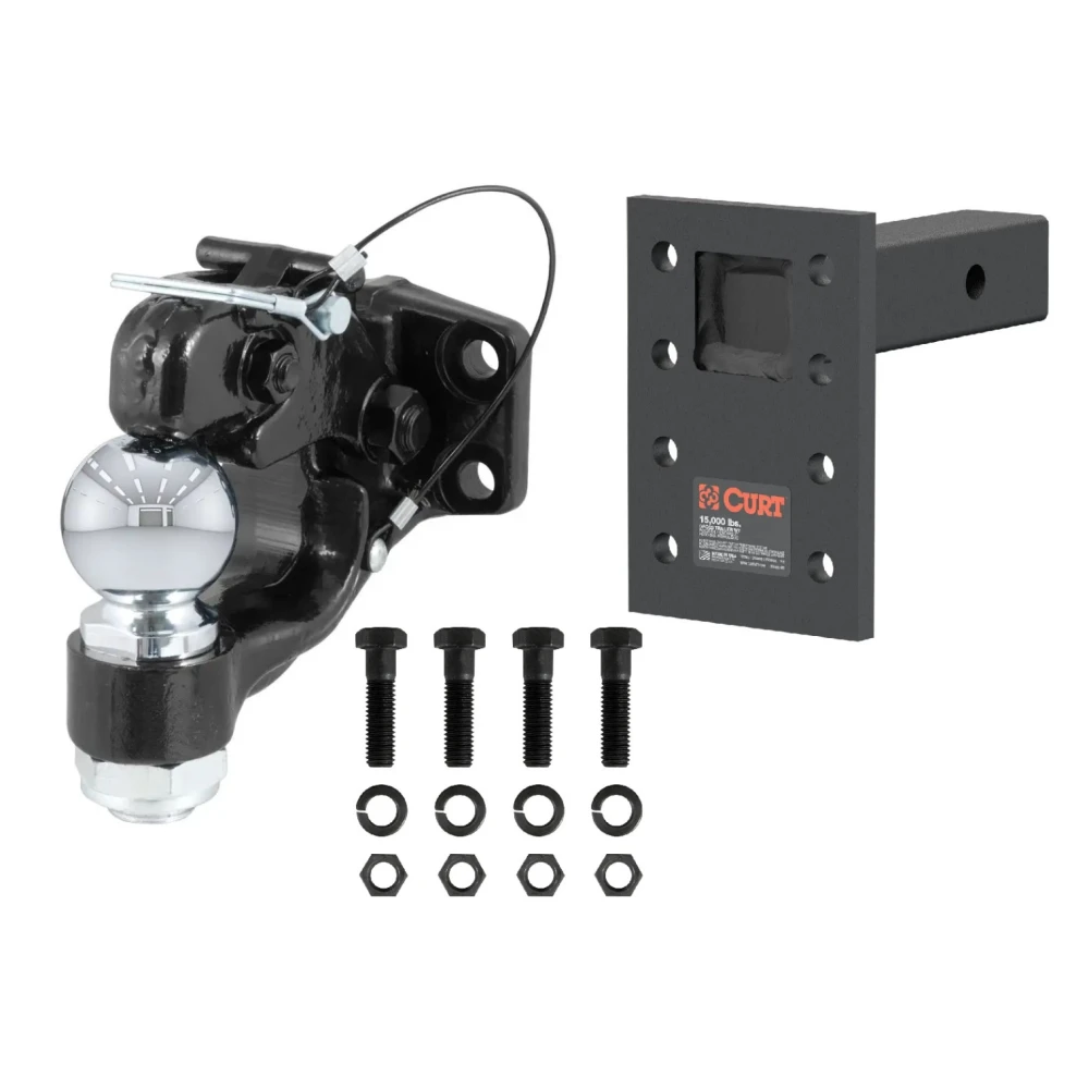 CURT 15K Pintle Hitch with 2-5/16 inch Ball Combo, 2 inch Adjustable Mount