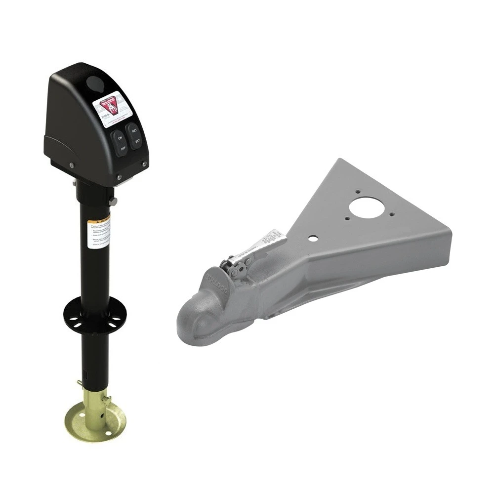 Bulldog 3.5K Electric A-Frame Powered Drive Trailer Jack with 8K Wedge-Latch Coupler Bundle