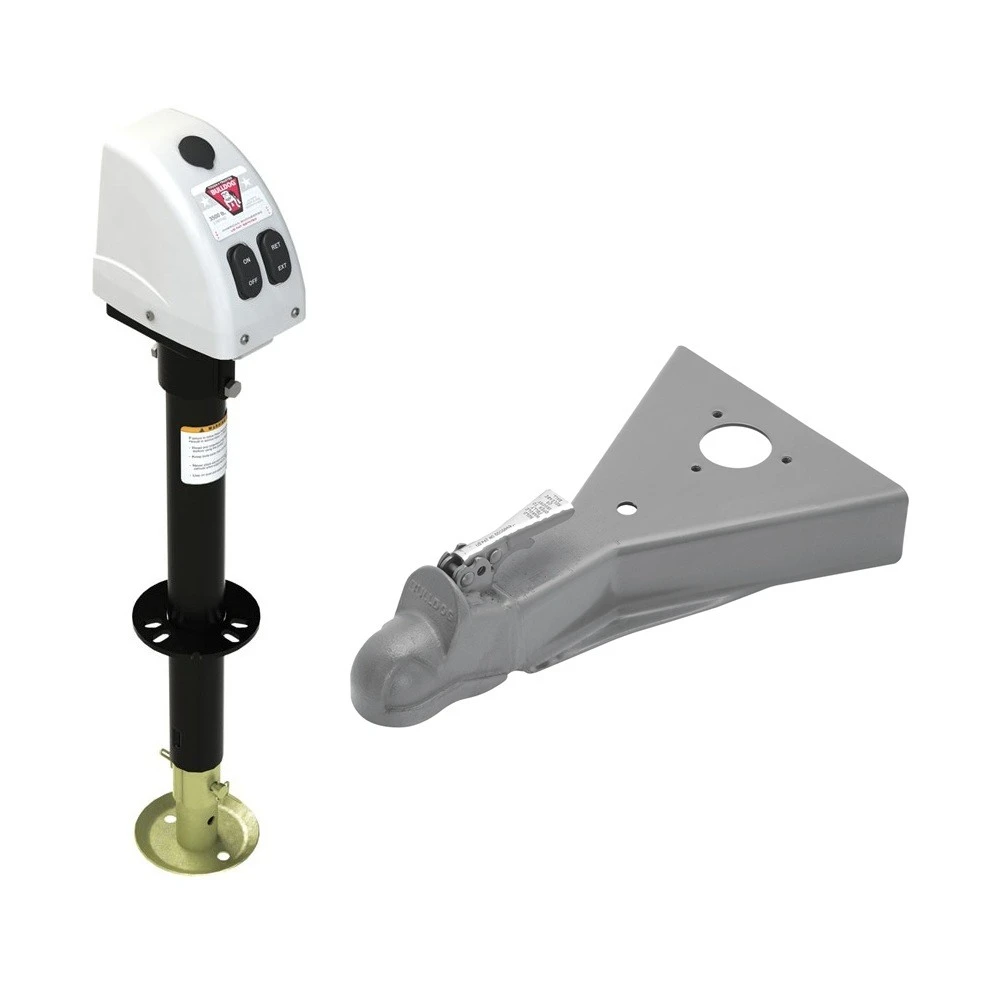 Bulldog 3.5K electric A-frame trailer jack and 8K trailer coupler bundle